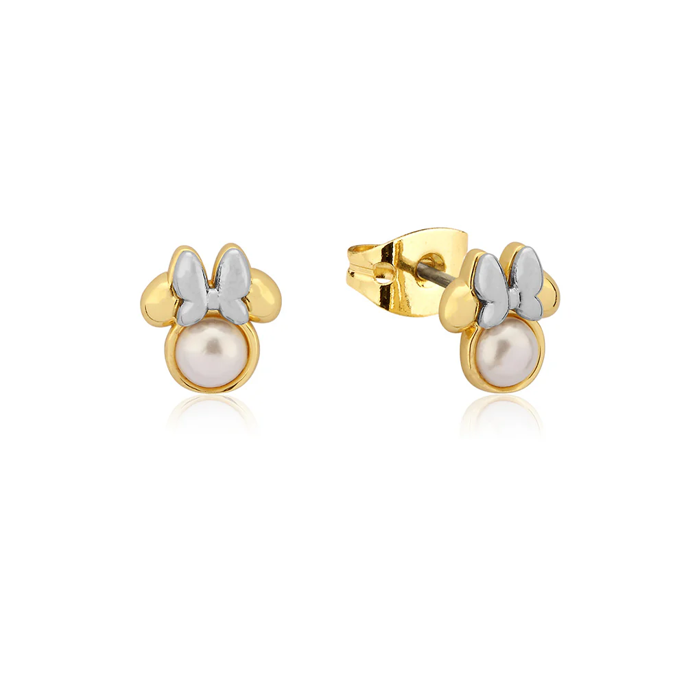 Disney Gold Plated Sterling Silver Minnie Mouse Pearl Stud Earrings - Image 2