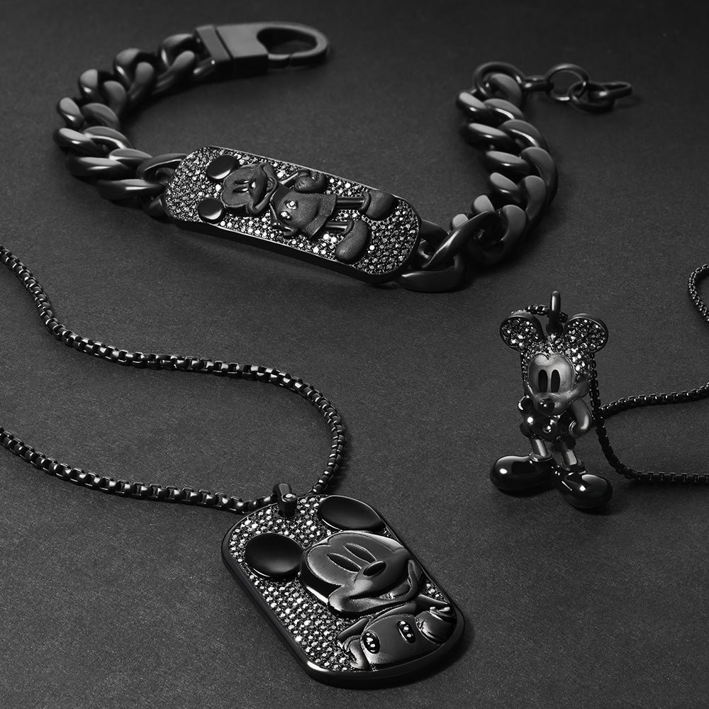 Disney Mickey Mouse Black Tone Stainless Steel Plaque ID Bracelet 100th Disney Anniversary - Image 6