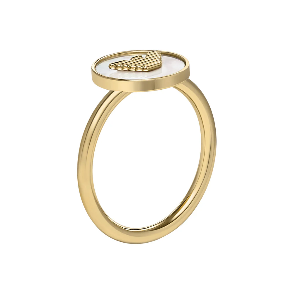 Emporio Armani Gold Plated Brass Mother Of Pearl Eagle Logo Ring - Image 2