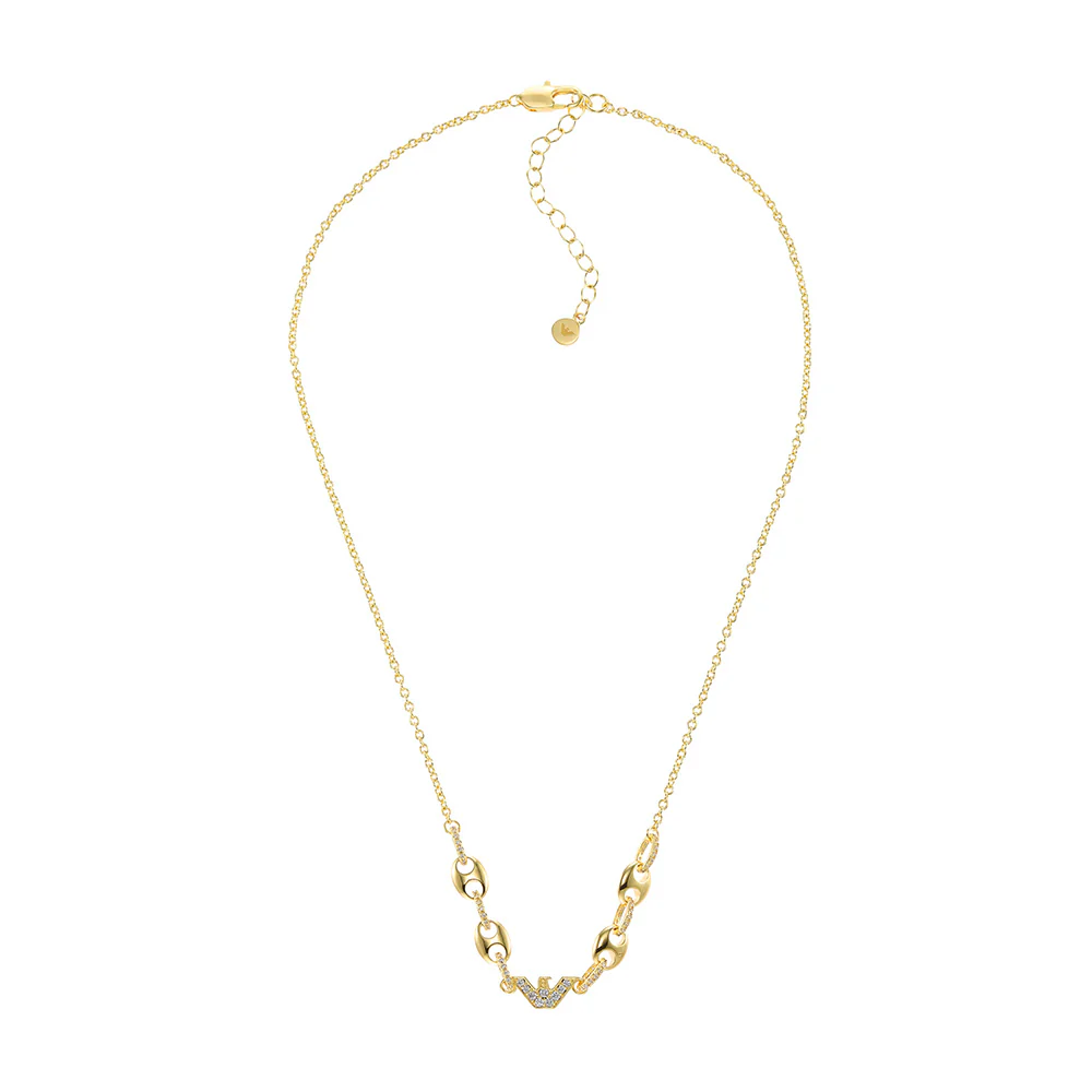 Emporio Armani Gold Plated Brass Sentimental CZ Pendant With Chain