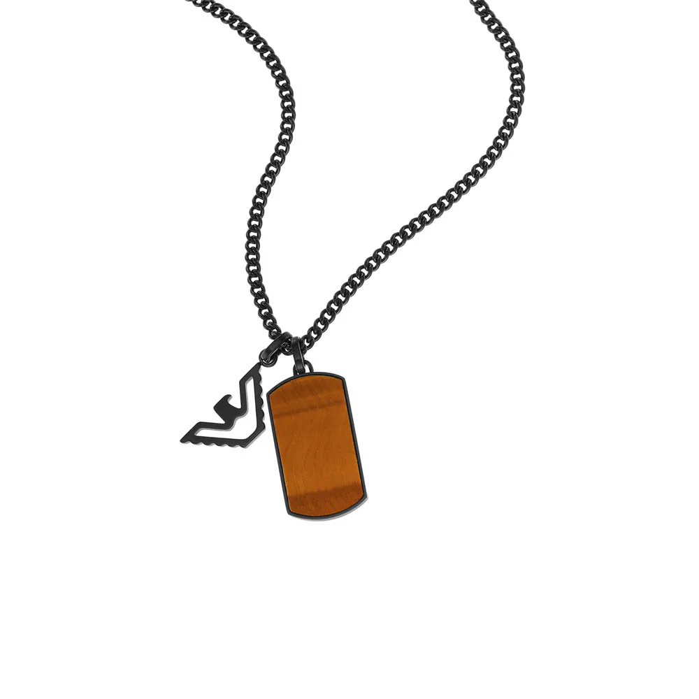 Emporio Armani Stainless Steel Brown Tiger's Eye Black Eagle Dog Tag Pendant On Chain - Image 5