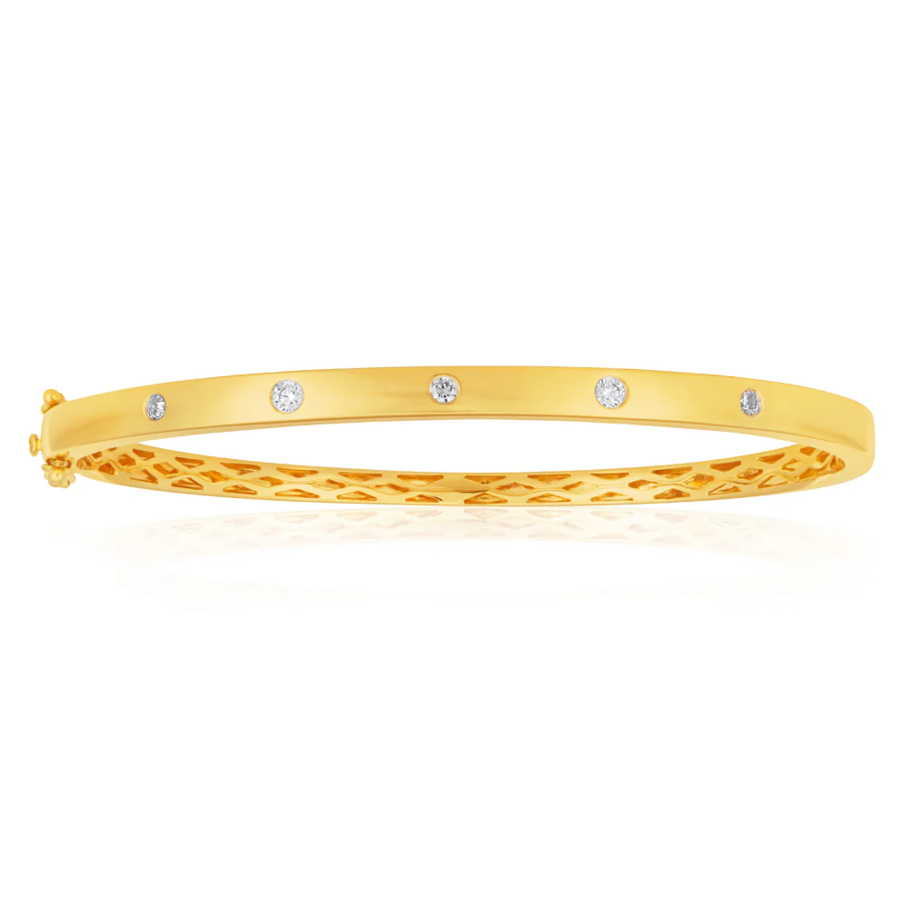 Flawless 9ct Yellow gold 60mm Oval Diamond Bangle (TW=1/4 carat)