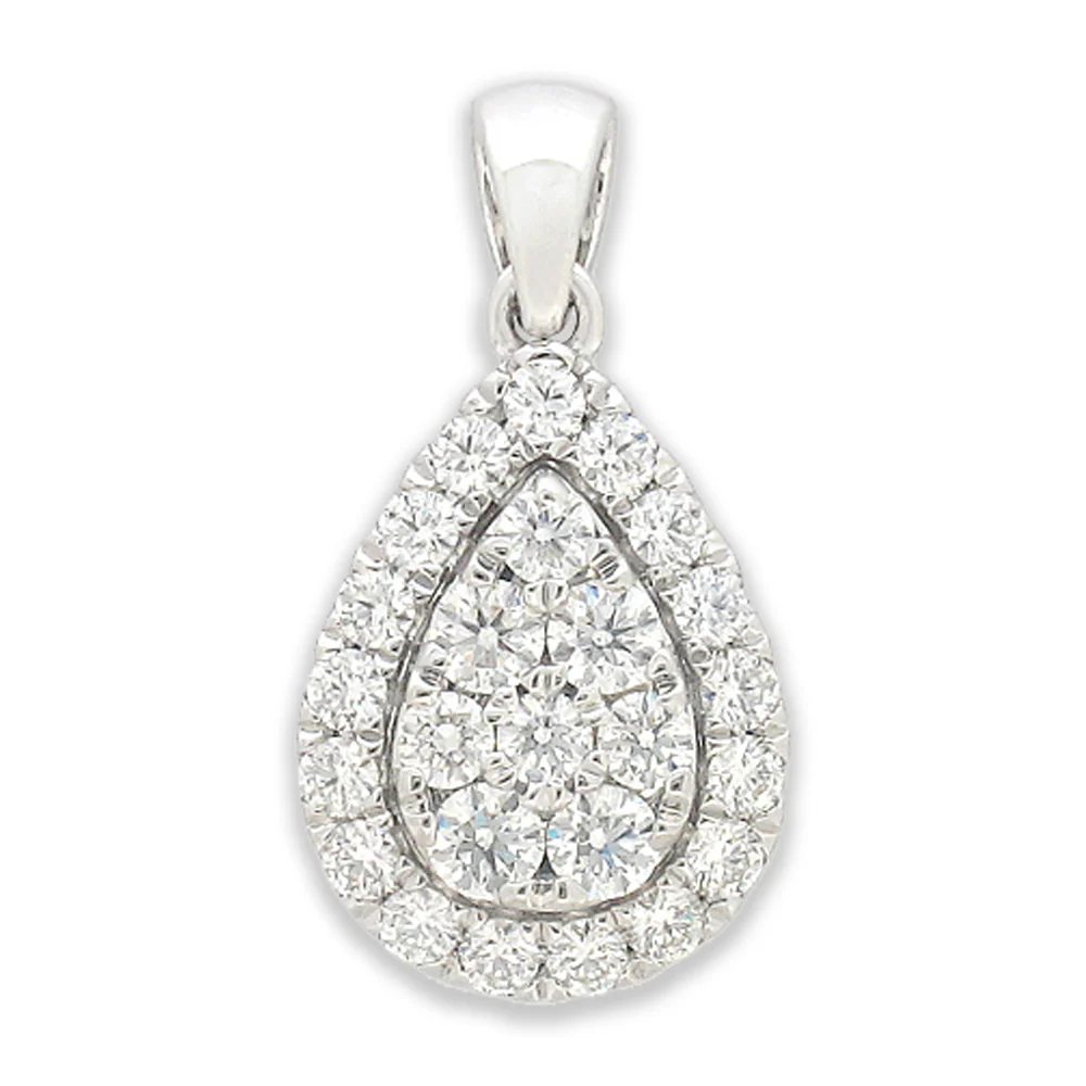Flawless Cut 1/2 Carat 9ct White Gold Tear Drop Pendant With 45cm Chain