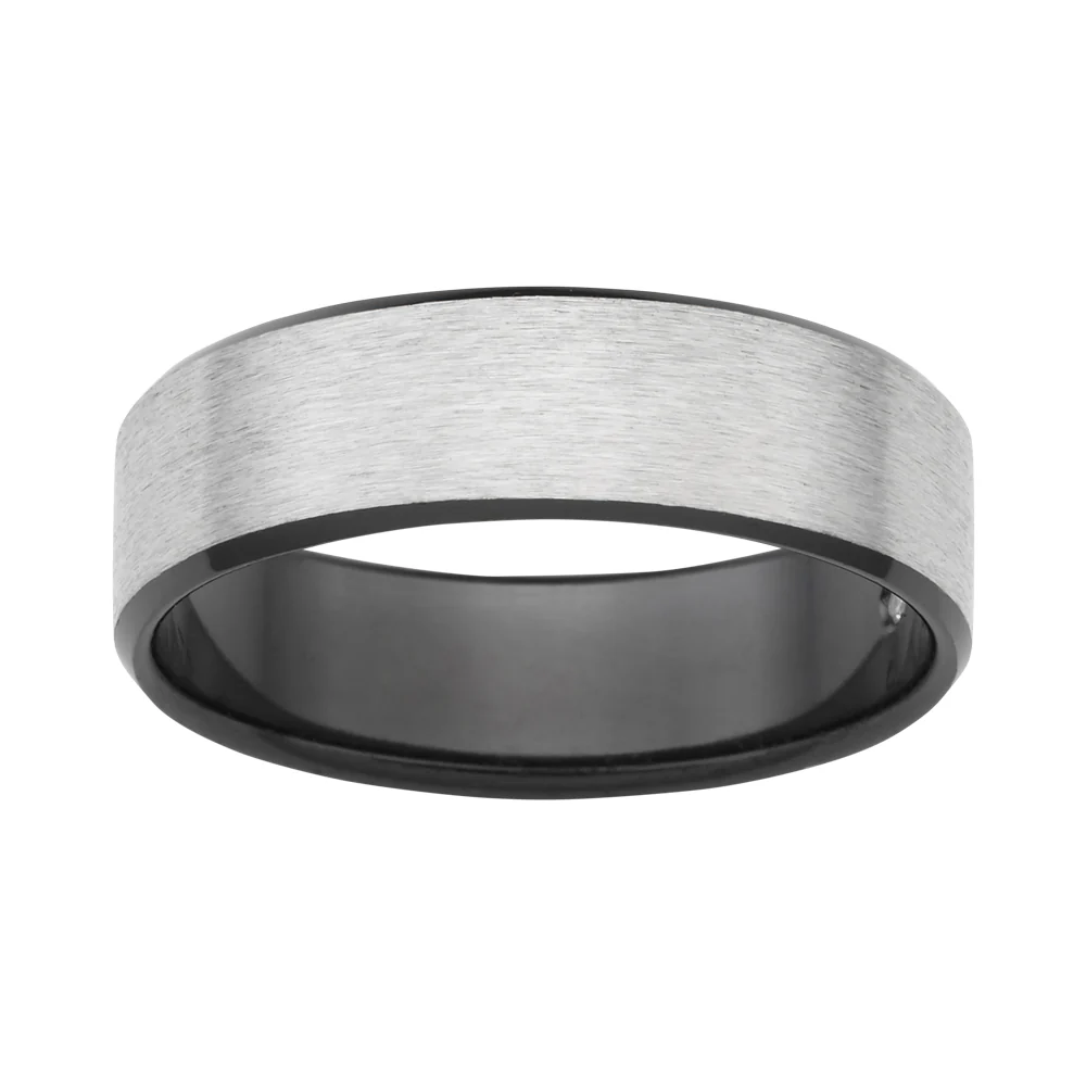 Flawless Cut Titanium and Zirconium Flat Bevelled Brushed Finished 7mm Ring