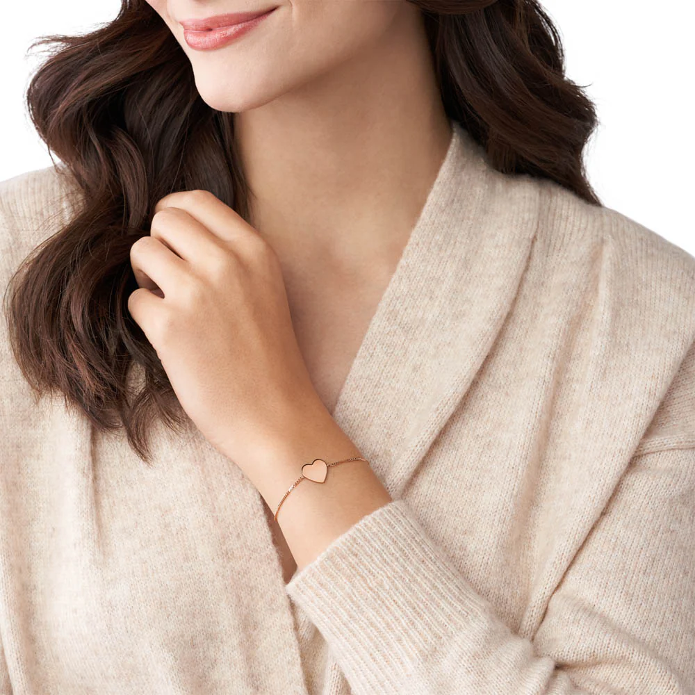 Fossil Rose Gold Plated Stainless Steel Drew Heart Bracelet - Image 6
