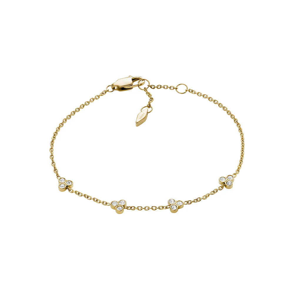 Fossil Yellow Gold Plated Stainless Steel Sadie Trio Glitz CZ Bracelet