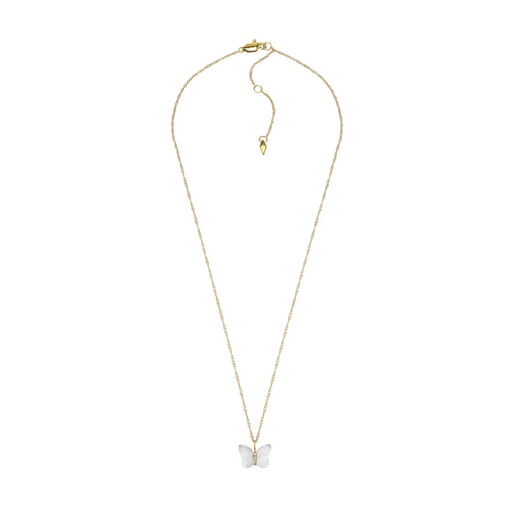 Fossil Yellow Gold Plated Stainless Steel White Mother Of Pearl Butterfly Pendant with Chain