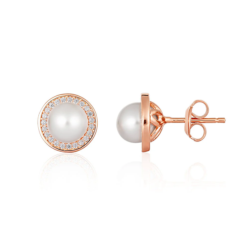 Georgini Heirloom Rose Gold Plated Sterling Silver Pearl Always Stud Earrings - Image 2