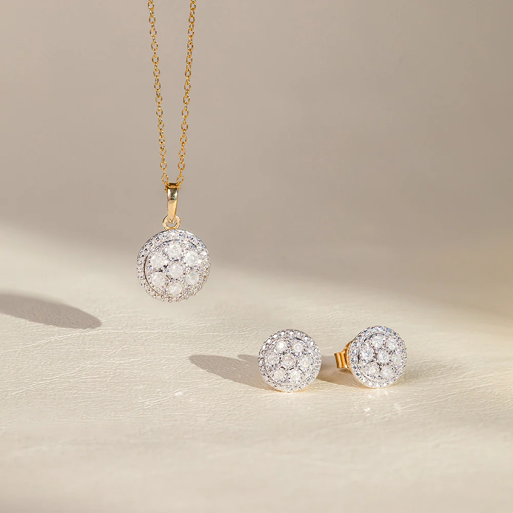 Gold Plated Sterling Silver 0.45 Carat Earring & Pendant Set on 45cm Chain - Image 3