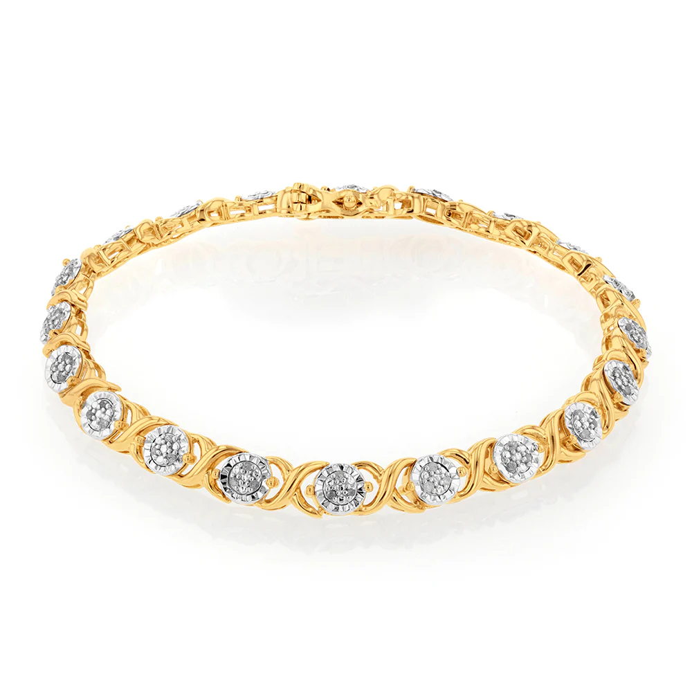 Gold Plated Sterling Silver 1/4 Carat Fancy Diamond 18cm Hugs and Kisses Bracelet