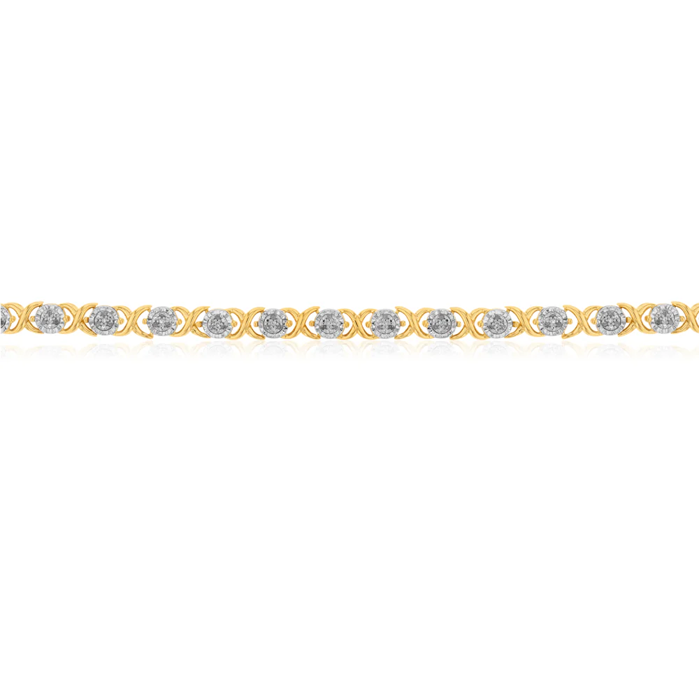 Gold Plated Sterling Silver 1/4 Carat Fancy Diamond 18cm Hugs and Kisses Bracelet - Image 2