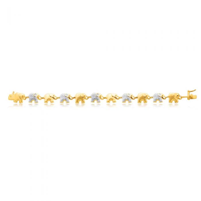 Gold Plated  Sterling Silver Diamond Elephant 19.5cm Bracelet - Image 2