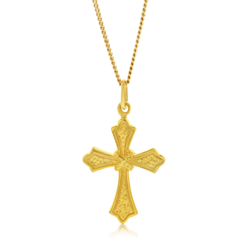 Gold Plated Sterling Silver Engraved Cross Pendant