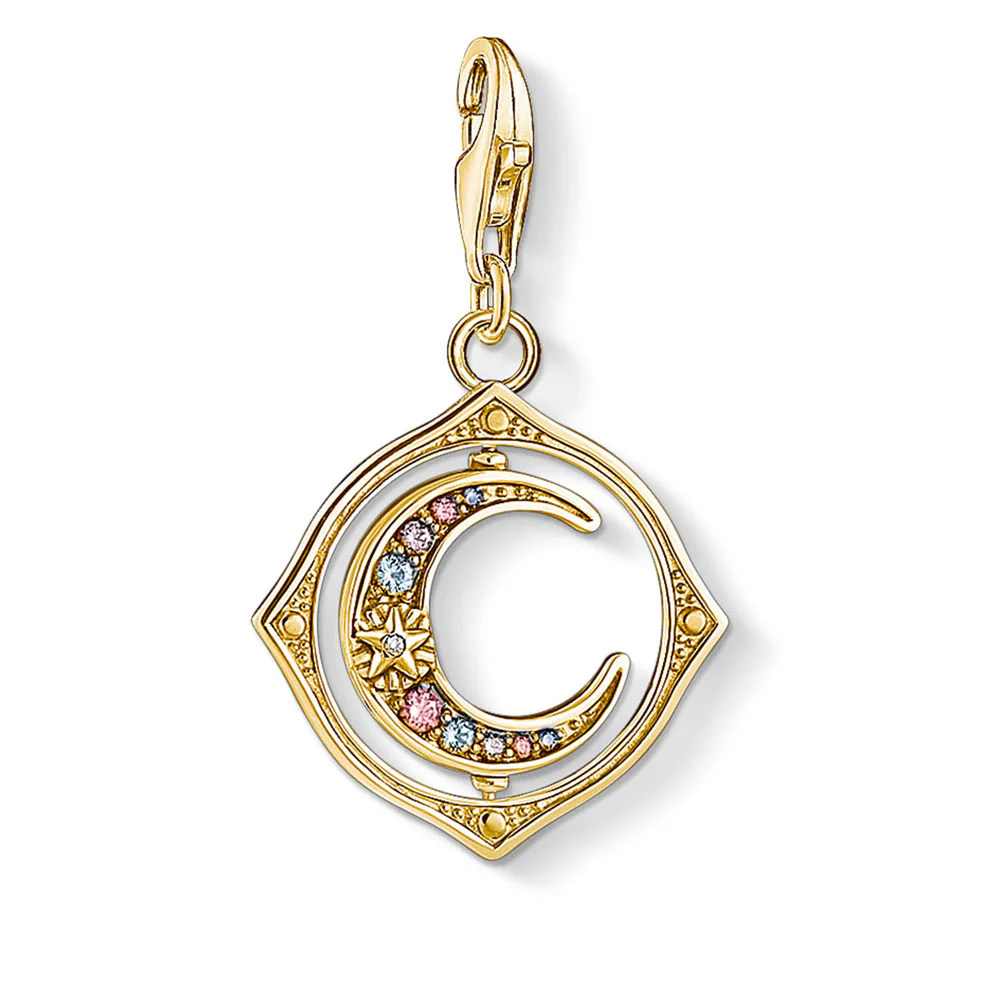Gold Plated Sterling Silver Thomas Sabo Charm Club Zirconia Rotating Moon Charm