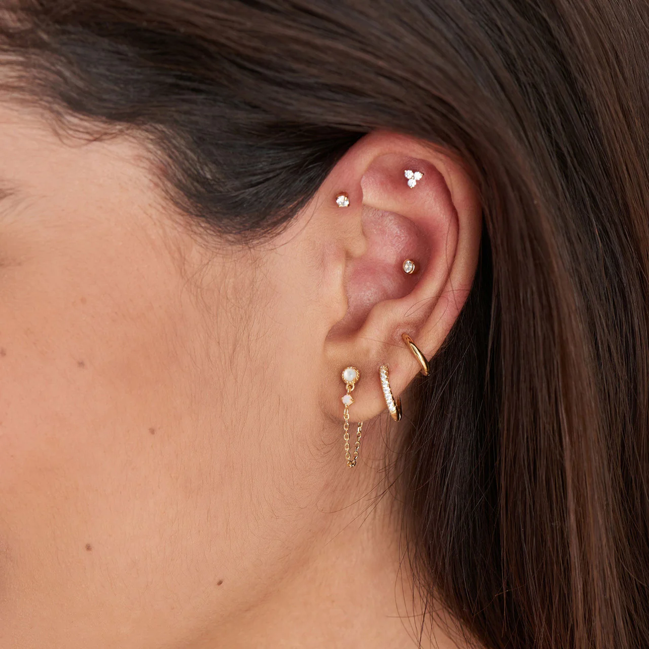 Gold Smooth Mini Huggie Hoop Earrings - E035-14G - Image 3