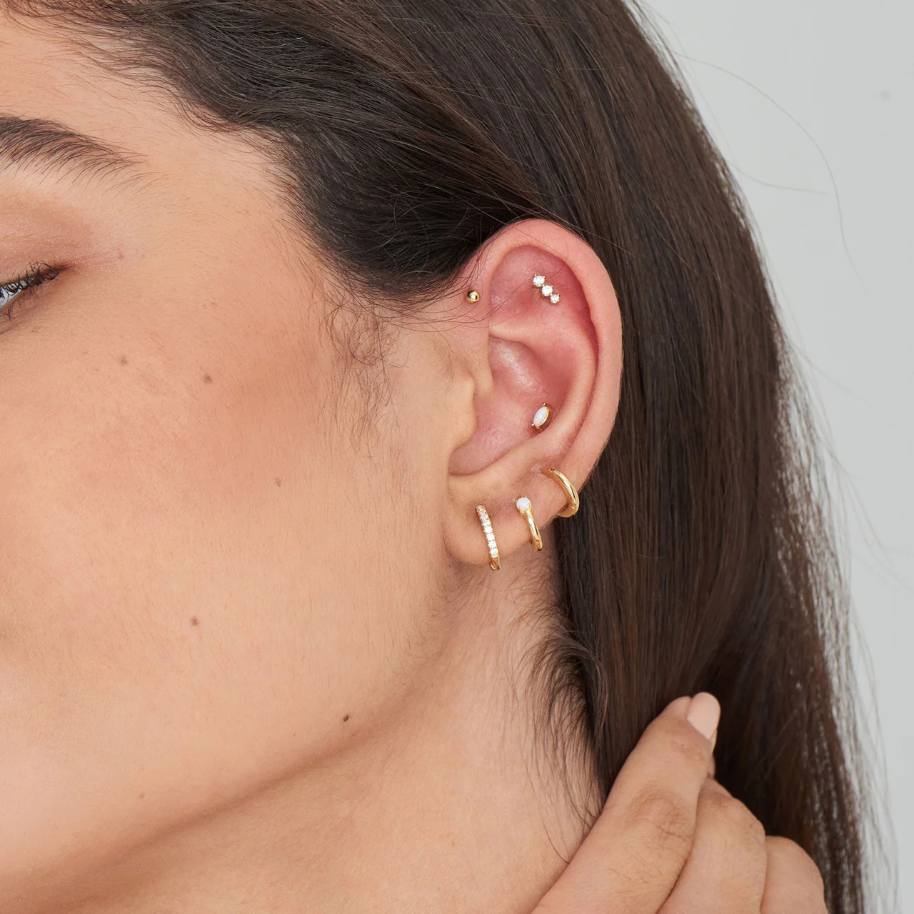 Gold Sparkle Huggie Hoop Earrings - E035-17G - Image 2