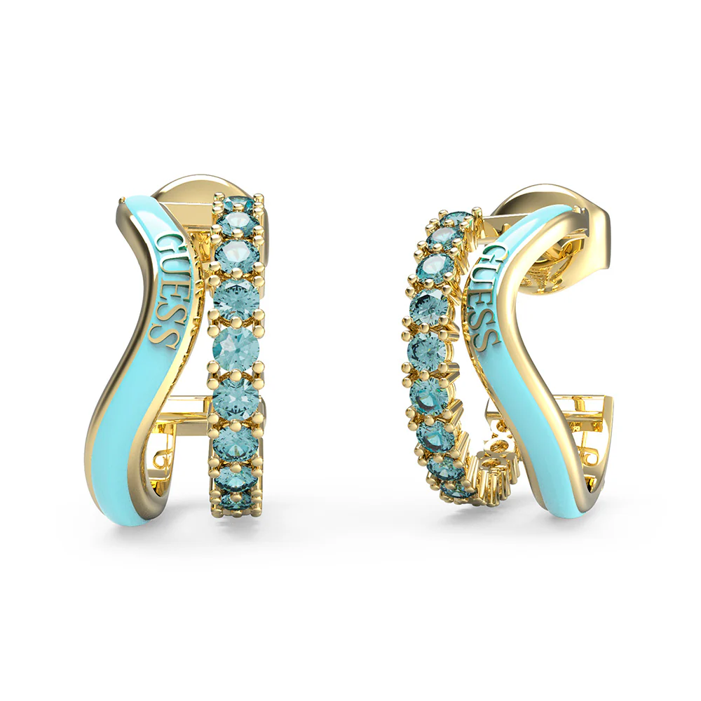 Guess Gold Plated Stainless Steel 17mm Aqua Double J Hoop Earrings - Image 2