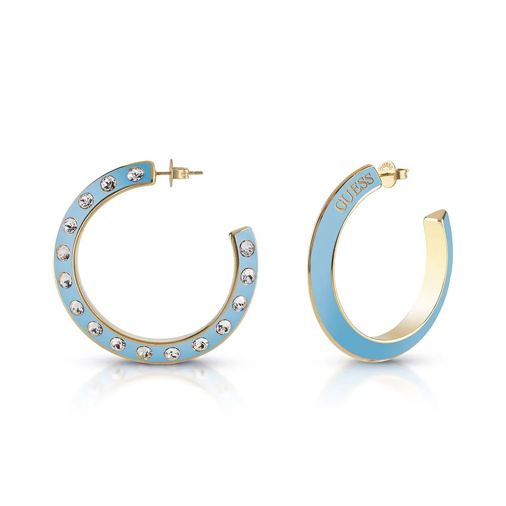 Guess Gold Plated Stainless Steel 30mm Medium Turquoise Hoop Earring - Image 2
