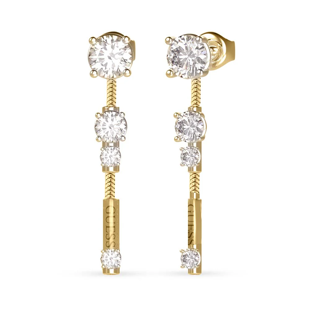 Guess Gold Plated Stainless Steel 38mm Pendant White CZ Drop Earrings - Image 2