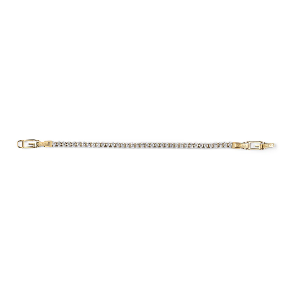 Guess Gold Plated Stainless Steel 5mm G Logo Cubic Zirconia Tennis Bracelet