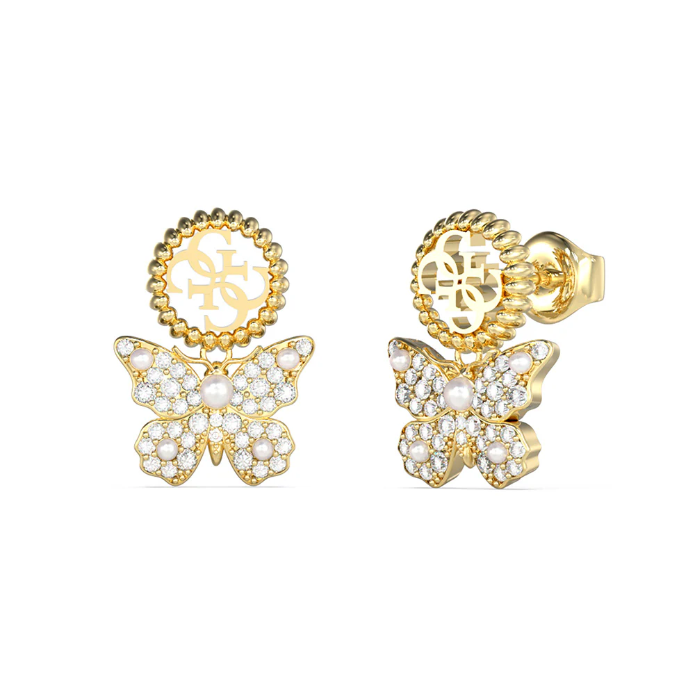 Guess Gold Plated Stainless Steel Borboleta & 4G 20mm Pendant Earrings