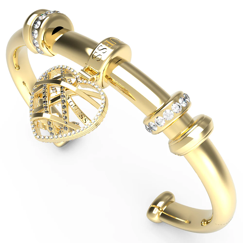 Guess Gold Plated Stainless Steel Heart Cage Bangle - Image 2