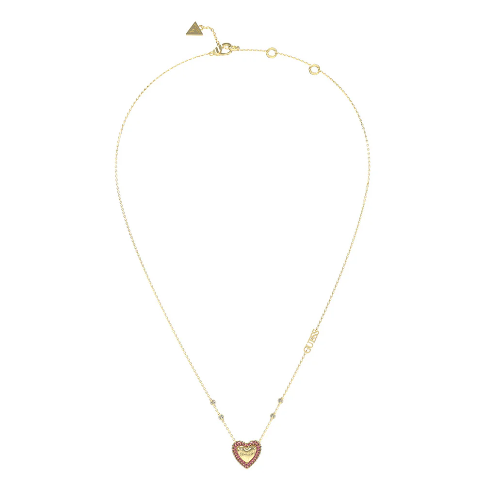 Guess Gold-Plated Stainless-Steel Pave Heart Pendant On 16-18" Chain