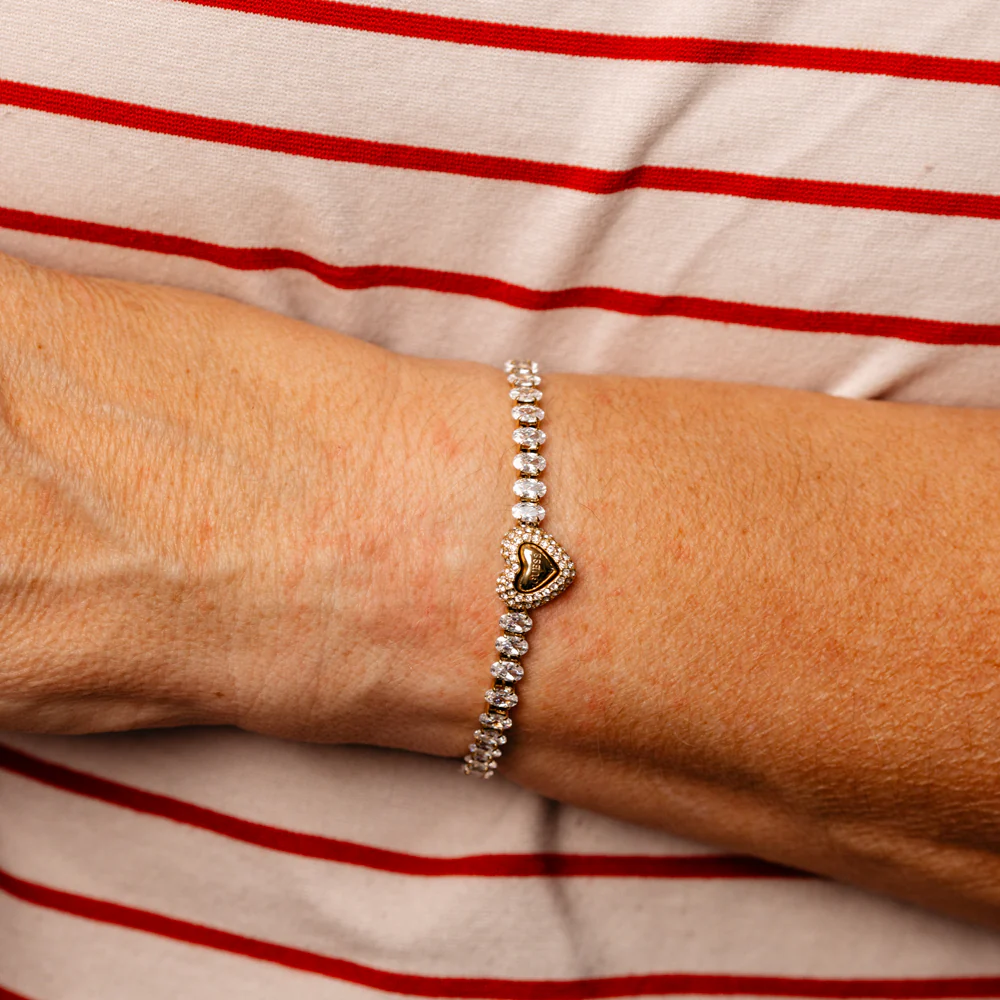 Guess Gold Plated Stainless Steel Pave Heart Tennis Bracelet - Image 2
