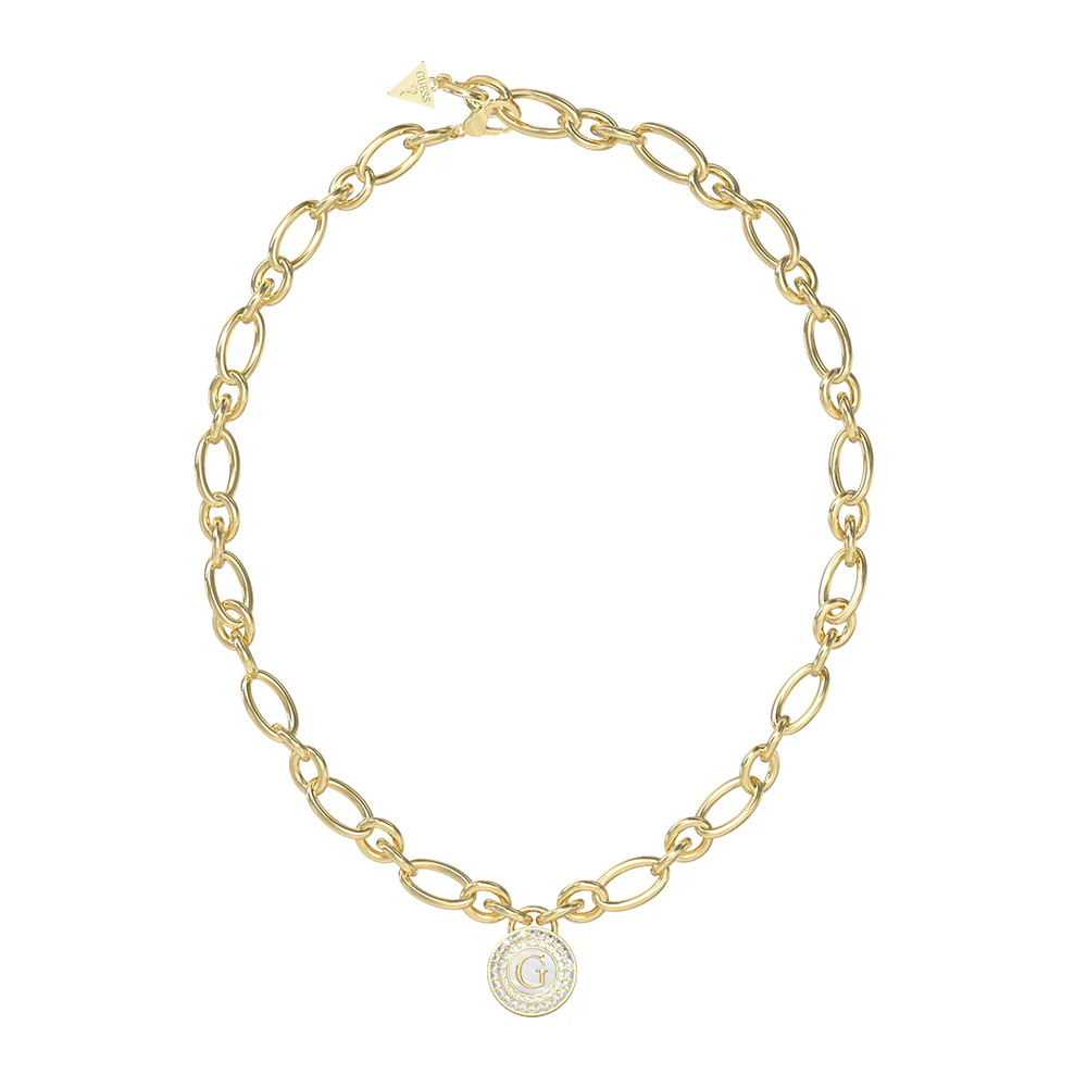 Guess Gold Plated Stainless Steel Pearly G Charm Necklace