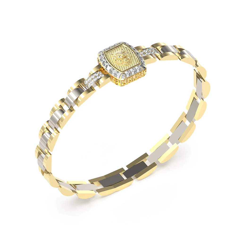 Guess Men's Jewellery Gold Plated Stainless Steel 16mm Lion Crystal Bracelet
