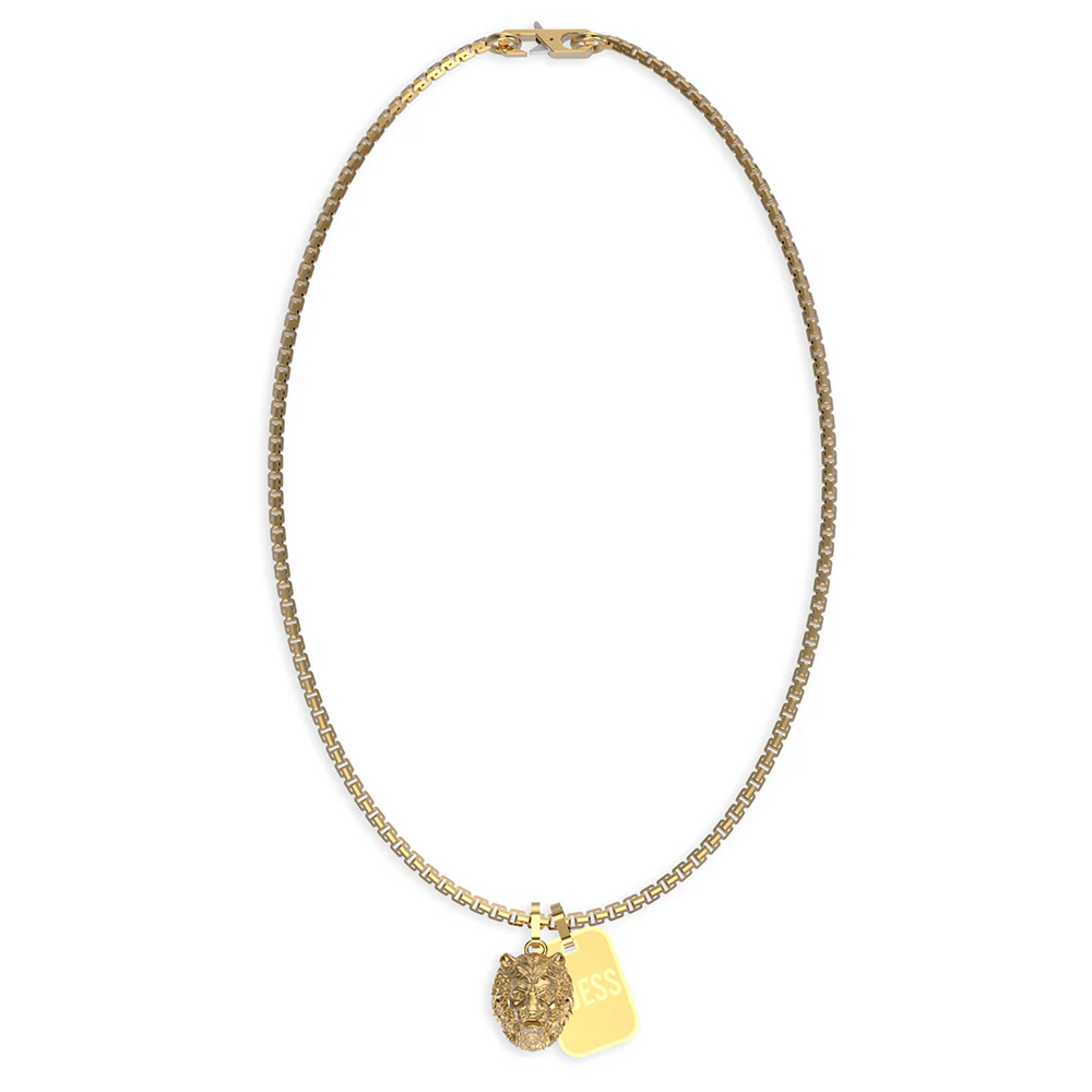 Guess Mens Jewellery Gold Plated Tag And 20mm Lion Pendant On Chain