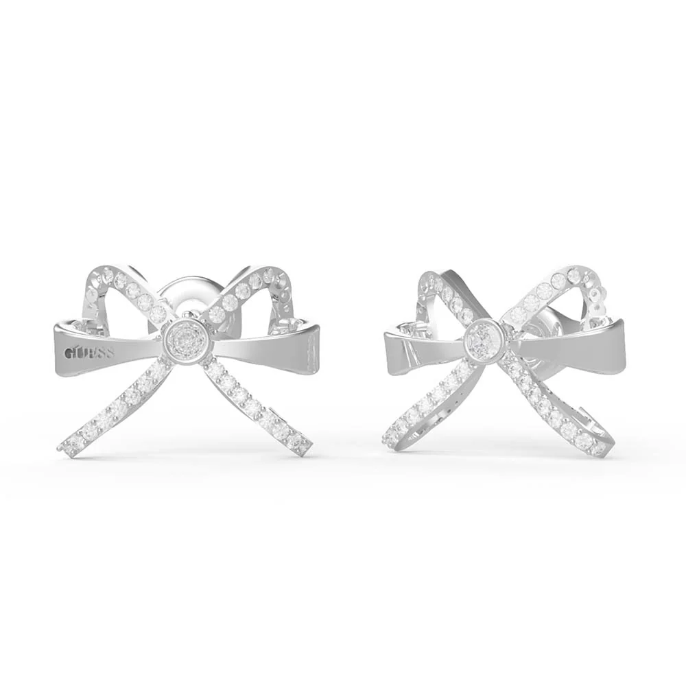 Guess Rhodium Plated Stainless Steel 16mm Bow Stud Earrings - Image 2