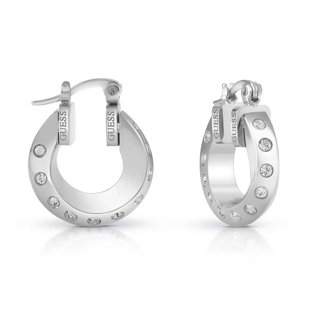 Guess Rhodium Plated Stainless Steel 18mm Twisted Hoop And CZ Earrings - Image 2
