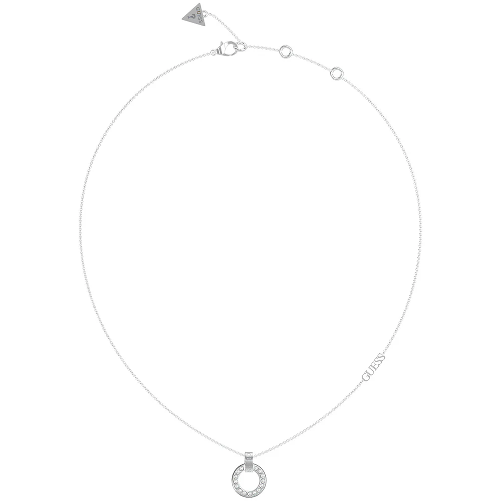 Guess Rhodium Plated Stainless Steel Pave Circle Pendant On 16-18" Chain - Image 2