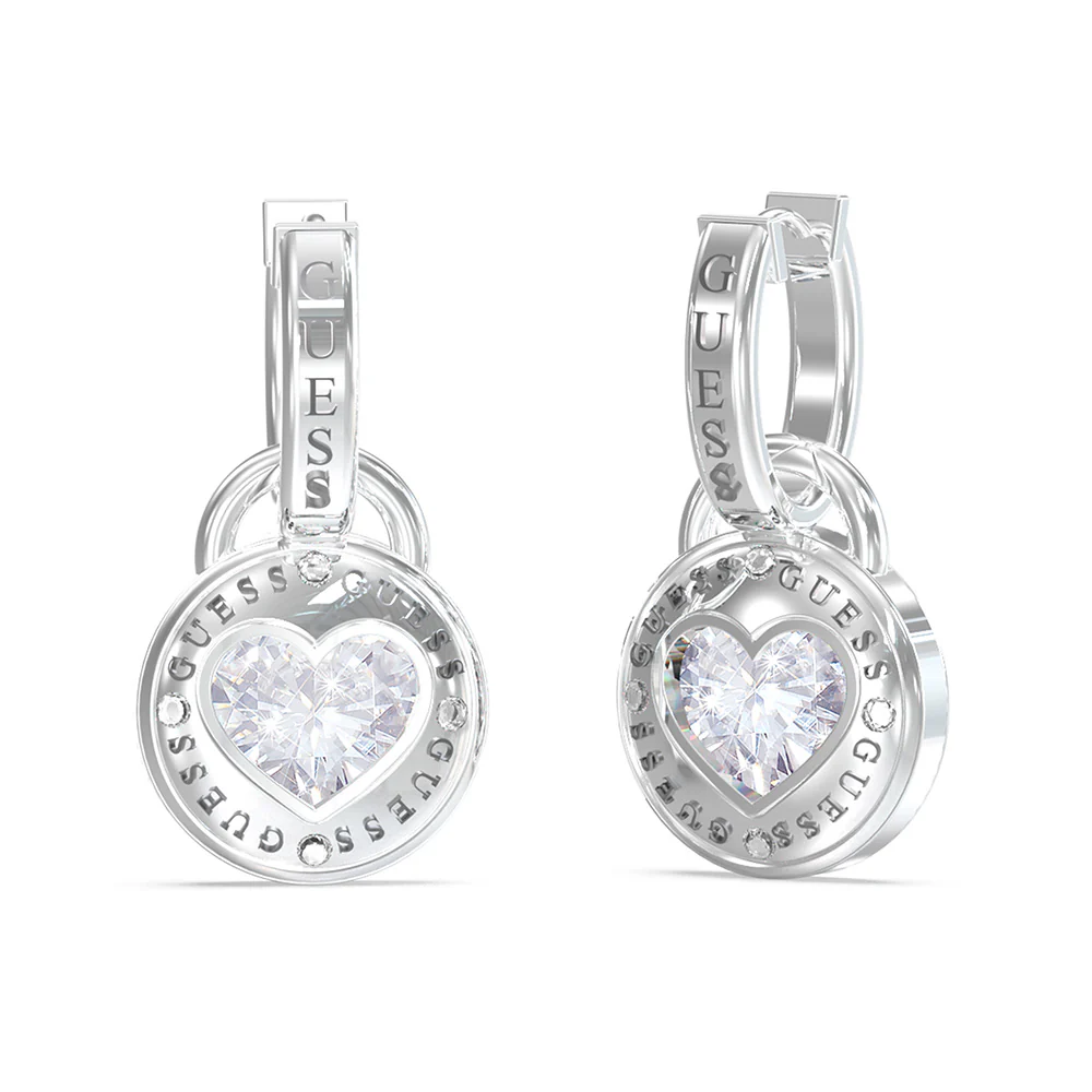Guess Stainless Steel Rhodium Plated 26mm Heart Huggies Earrings - Image 2