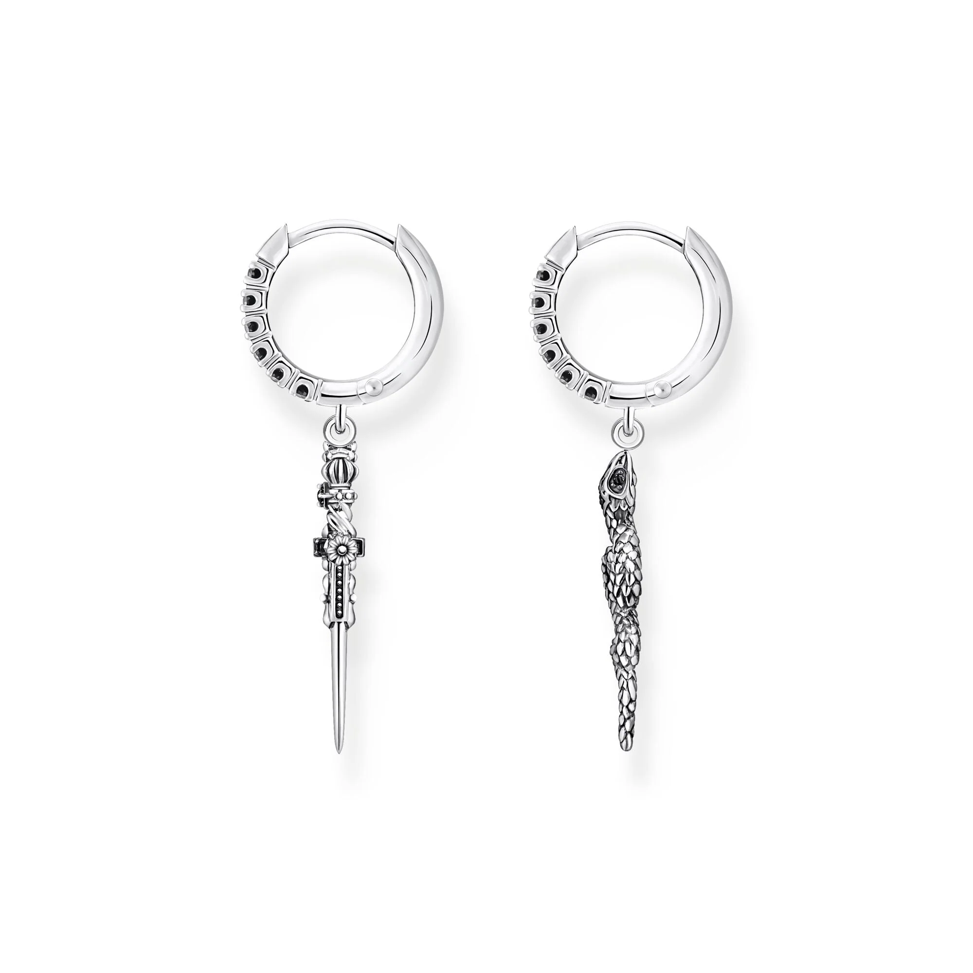 Men's Earrings Blackened Snake and Sword Silver - Image 2