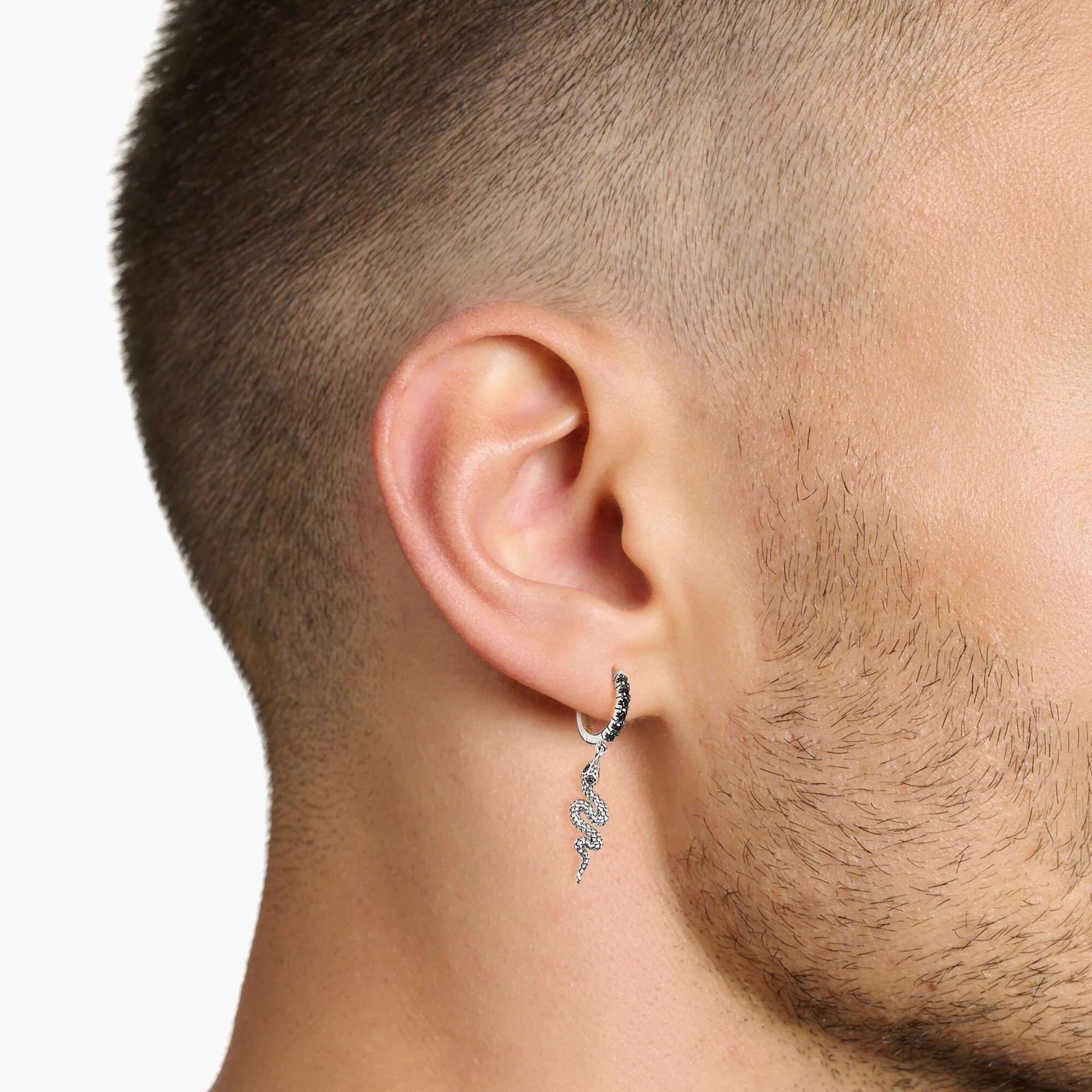 Men's Earrings Blackened Snake and Sword Silver - Image 3