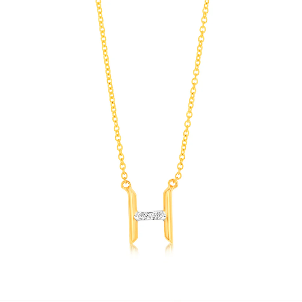 Initial H Diamond Pendant in 9ct Yellow Gold