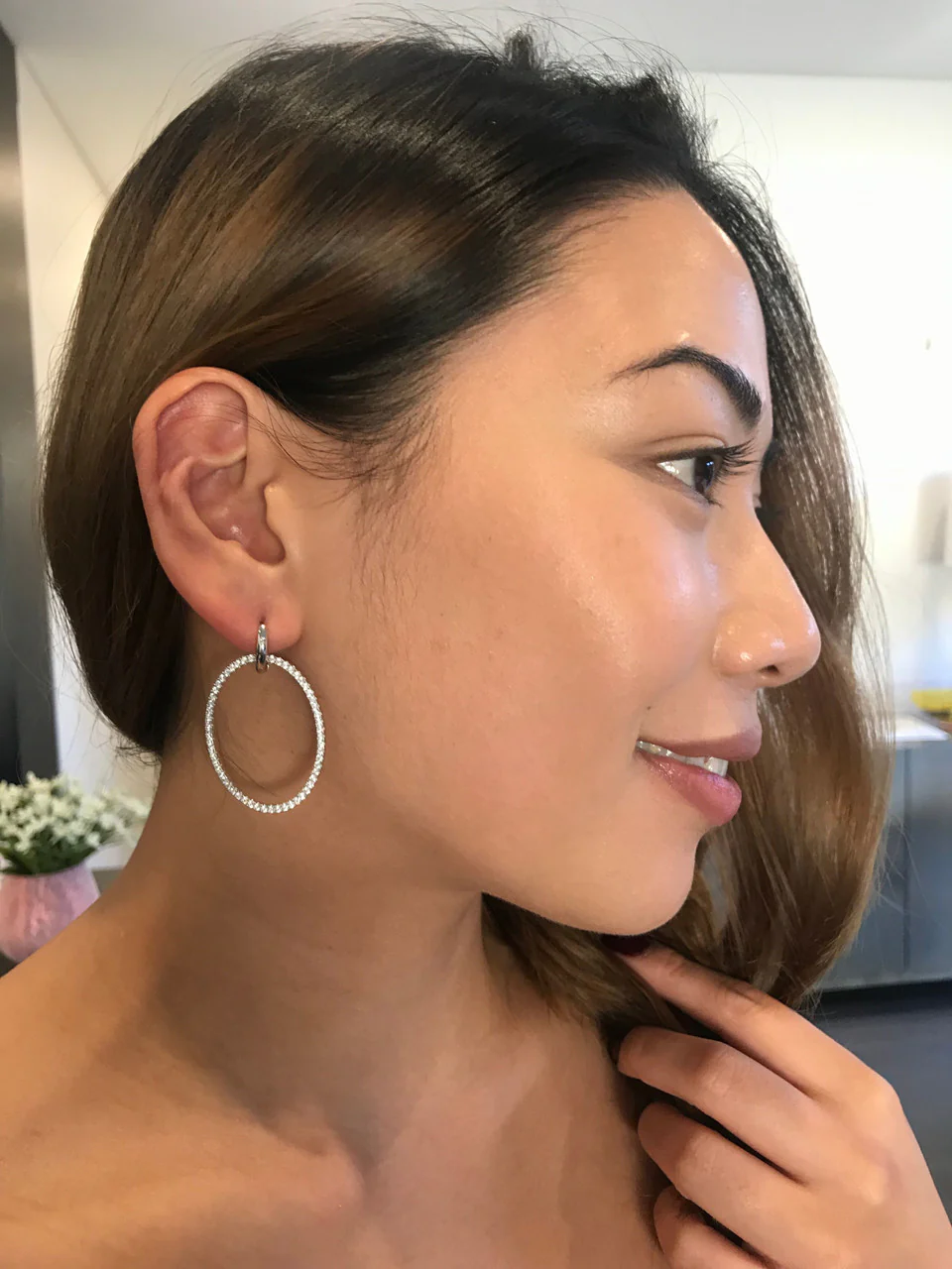 Julietta Oval Drop Earrings - IE904W - Image 2