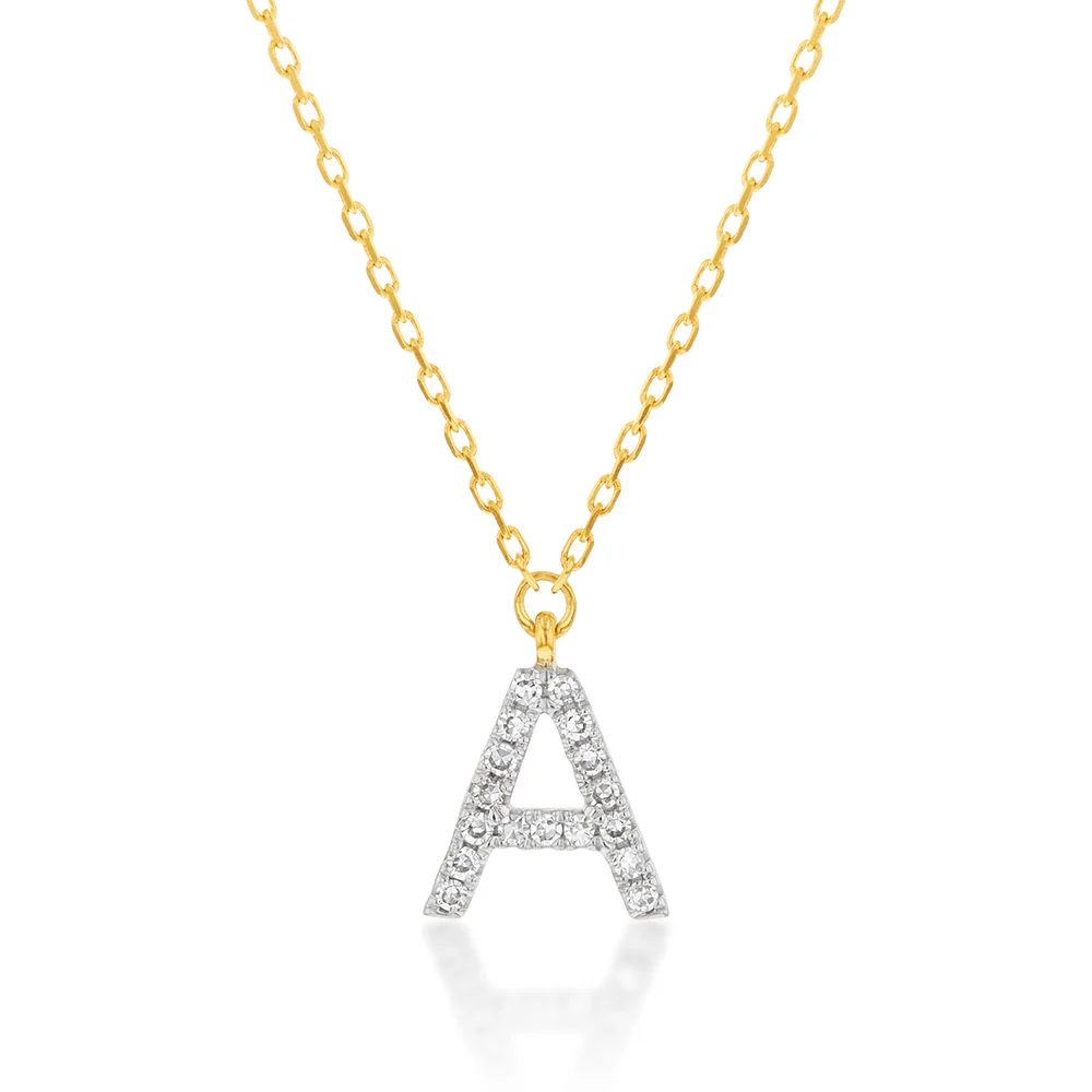 Luminesce Lab Diamond A Initial Pendant in 9ct Yellow Gold with Adjustable 45cm Chain