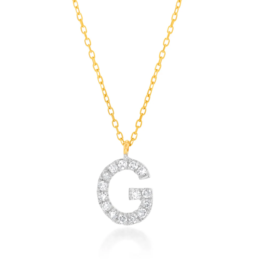 Luminesce Lab Diamond G Initial Pendant in 9ct Yellow Gold with Adjustable 45cm Chain - Image 2