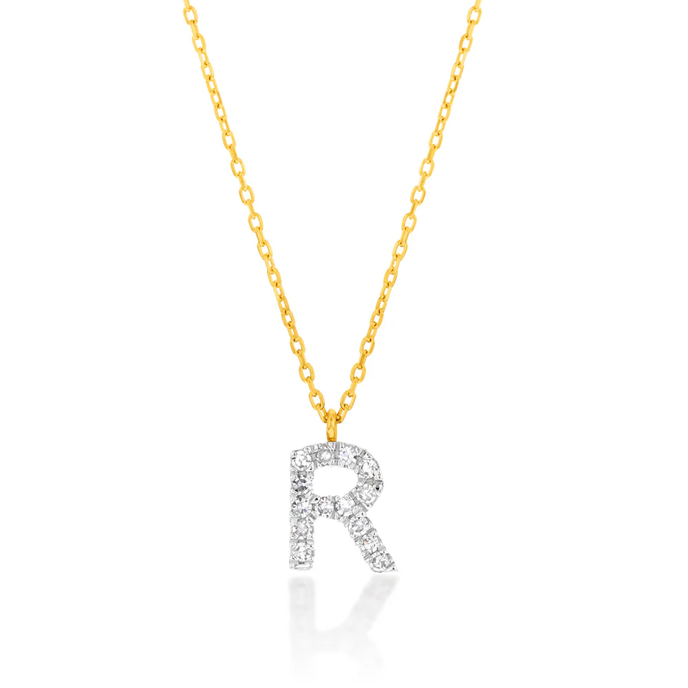 Luminesce Lab Diamond R Initial Pendant in 9ct Yellow Gold with Adjustable 45cm Chain - Image 2