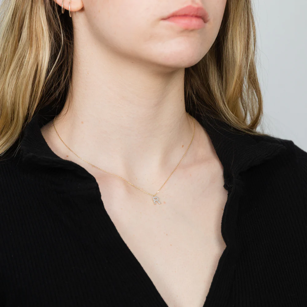 Luminesce Lab Diamond R Initial Pendant in 9ct Yellow Gold with Adjustable 45cm Chain - Image 4