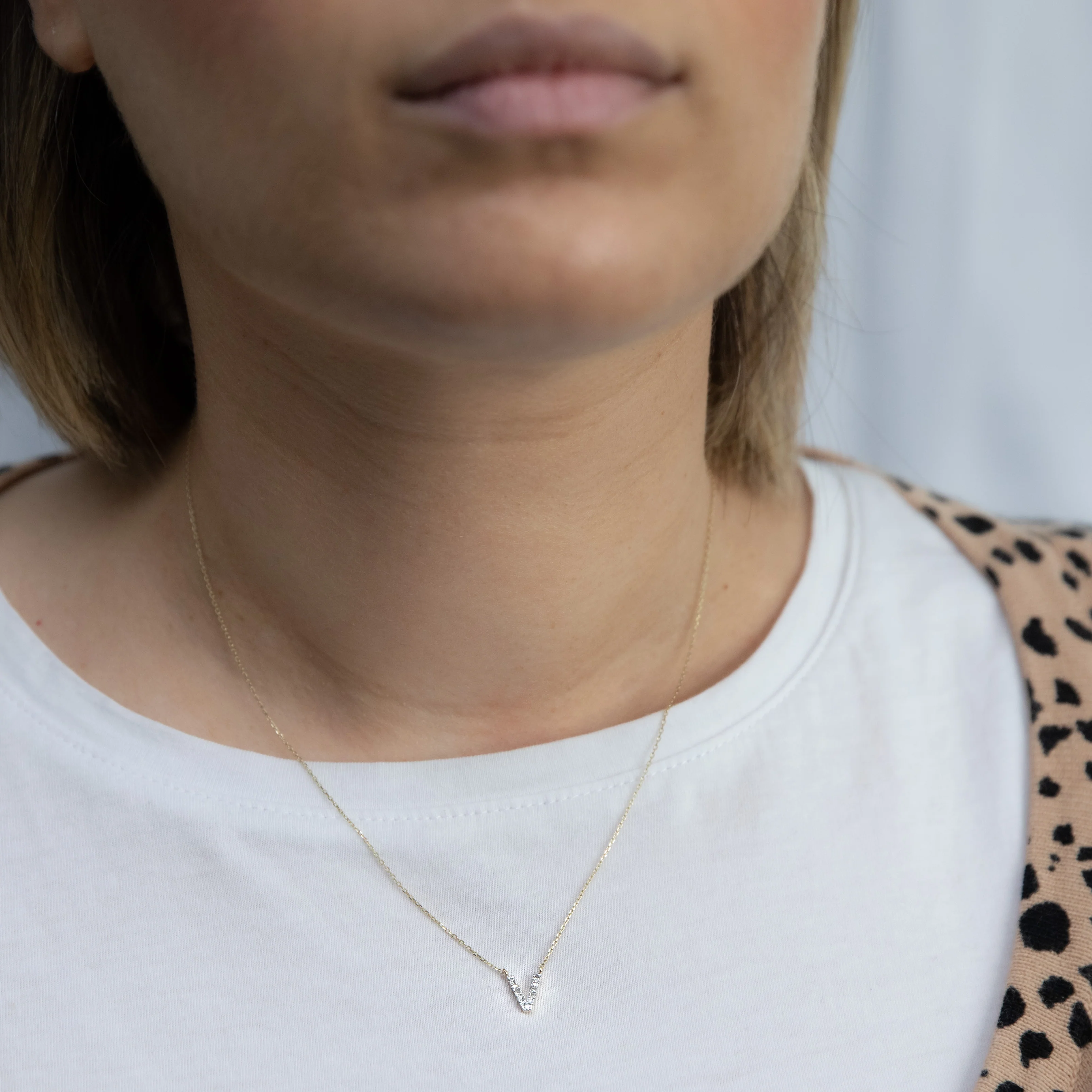 Luminesce Lab Diamond V Initial Pendant in 9ct Yellow Gold with Adjustable 45cm Chain - Image 3