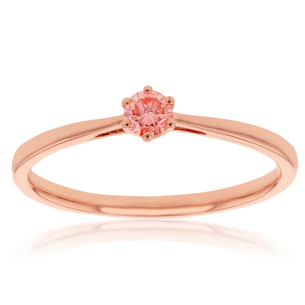 Luminesce Lab Grown 0.15 Carat Pink Diamond Ring set in 9ct Rose Gold 6 Claw Setting