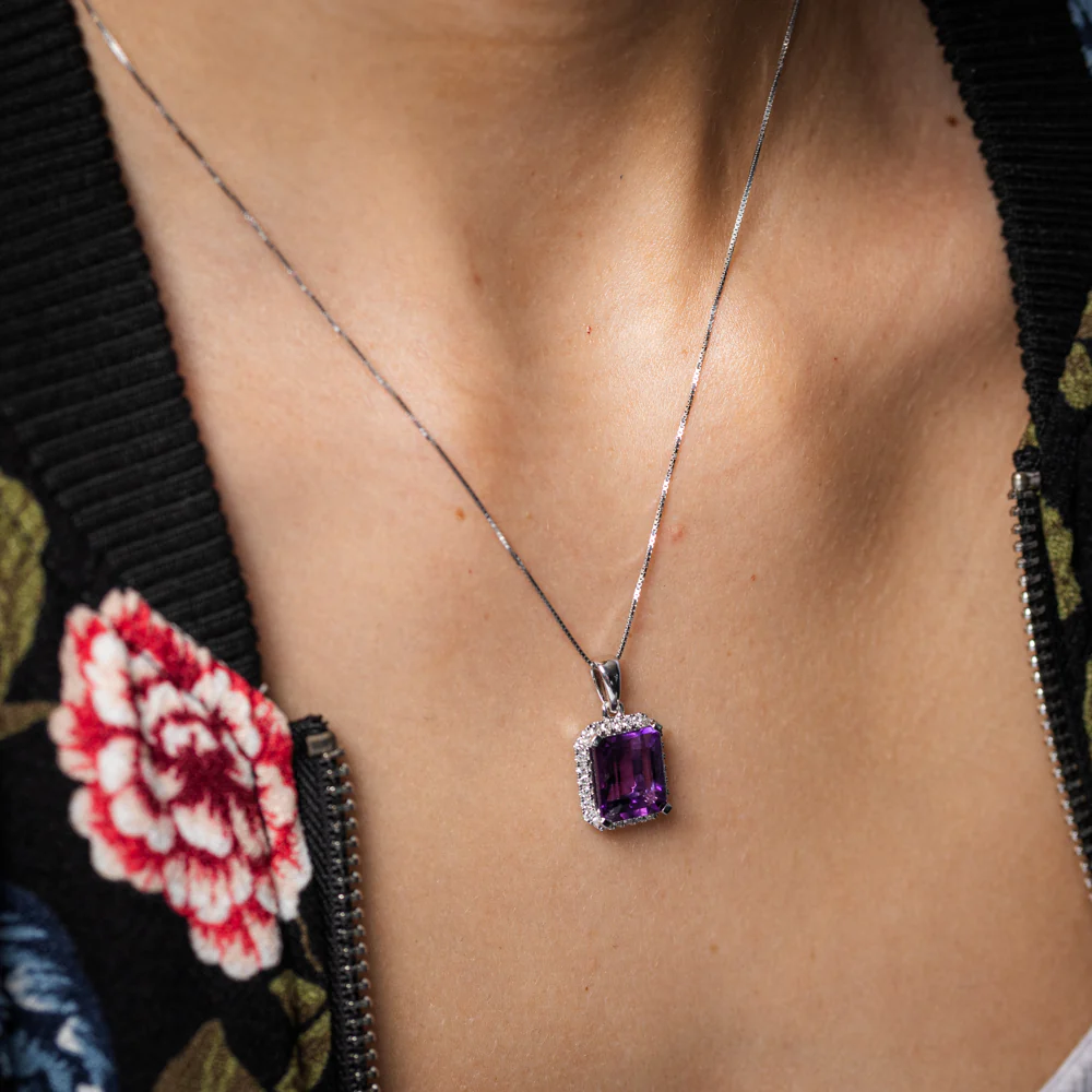 Luminesce Lab Grown 0.33 Carat Diamond and Amethyst Pendant in Sterling Silver with 45cm Chain - Image 2