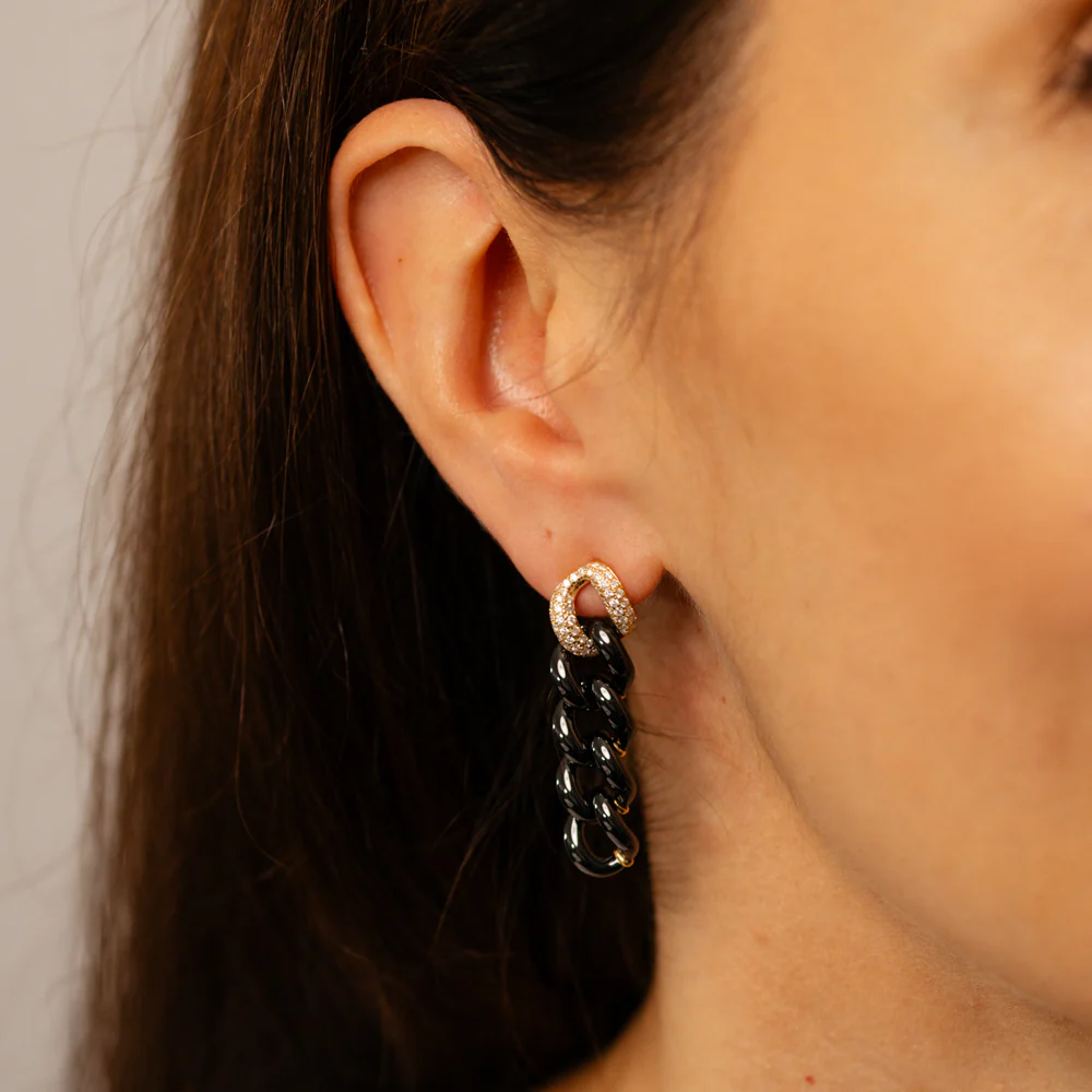 Luminesce Lab Grown 1/2 Carat Diamond Drop Earrings in Gold Plated Sterling Silver & Black Ceramic - Image 2