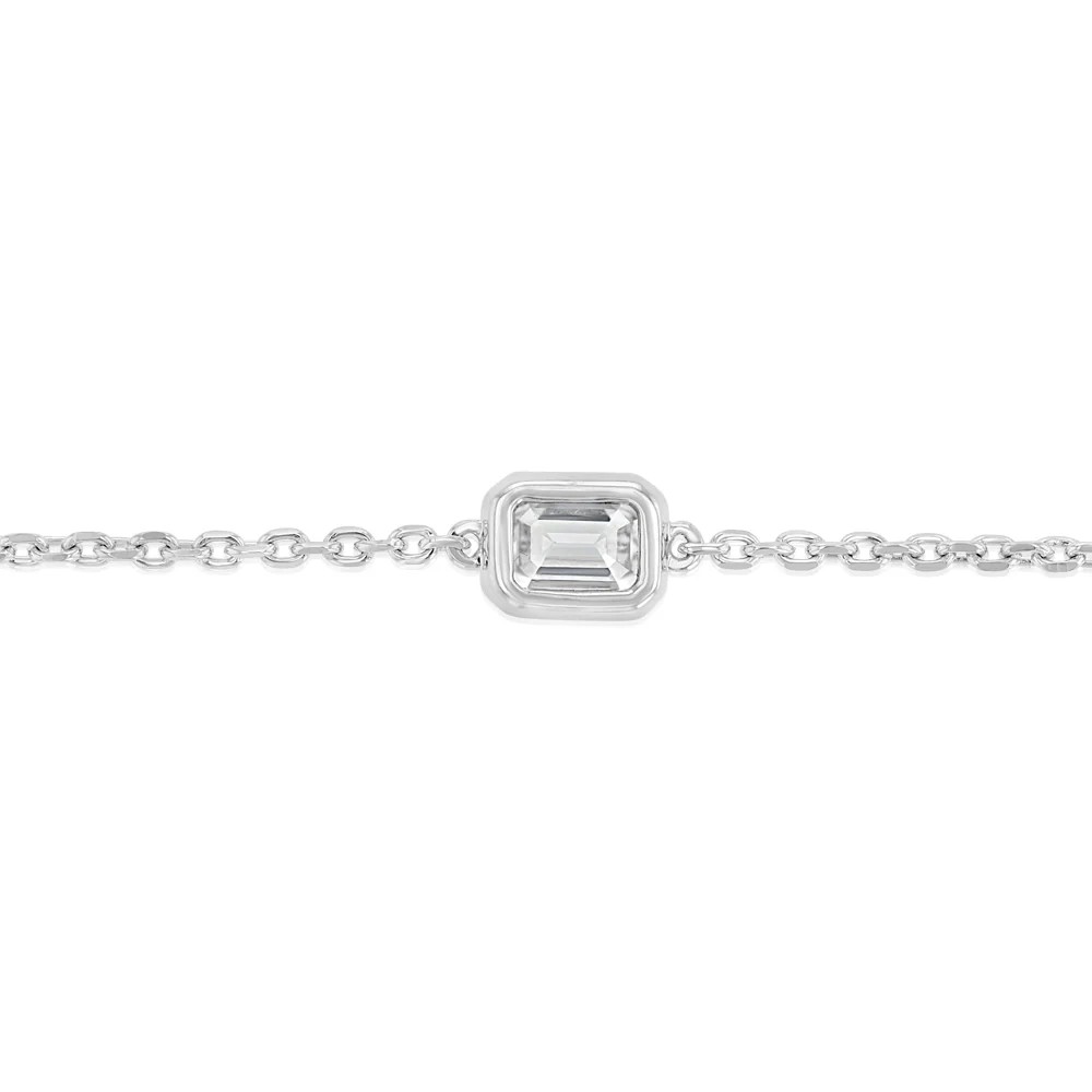 Luminesce Lab Grown 1/2 Carat Diamond Emerald Bezel Adjustable Bracelet in Sterling Silver - Image 3
