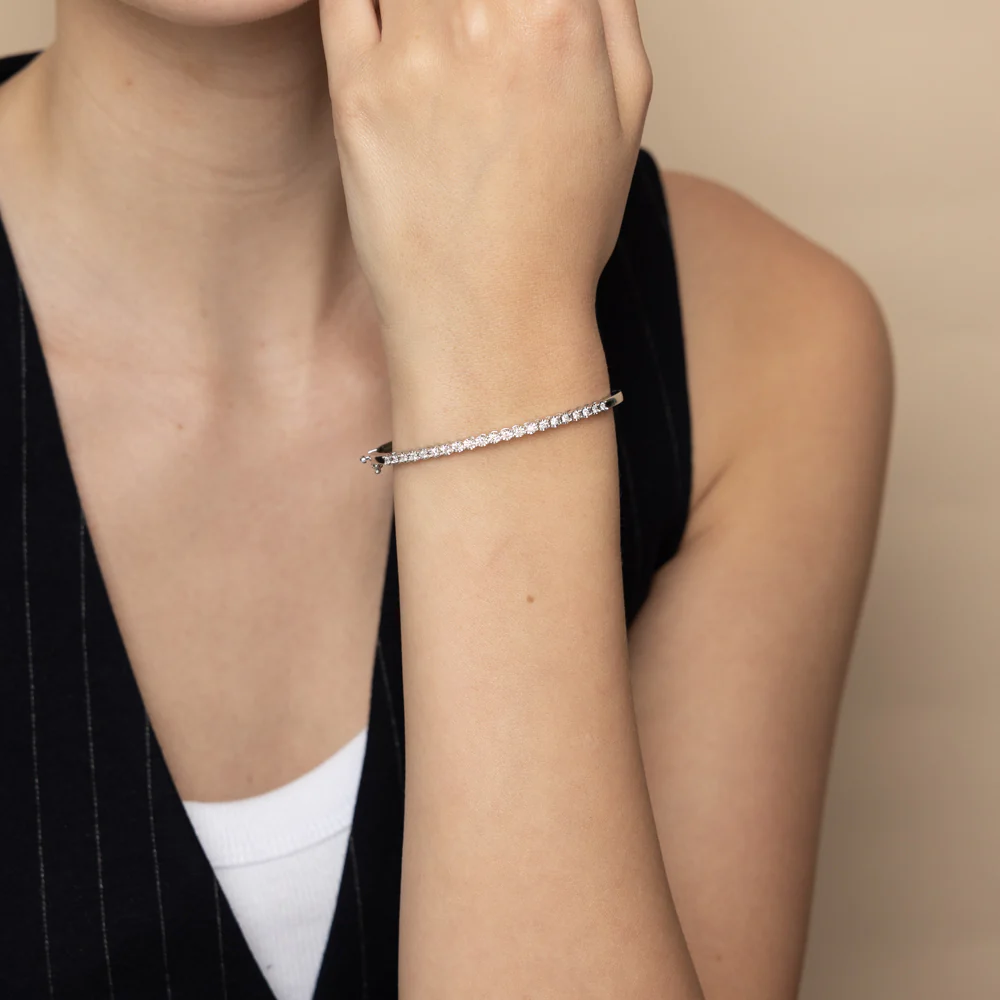 Luminesce Lab Grown 1/2 Carat Diamond Oval Bangle in Sterling Silver - Image 2