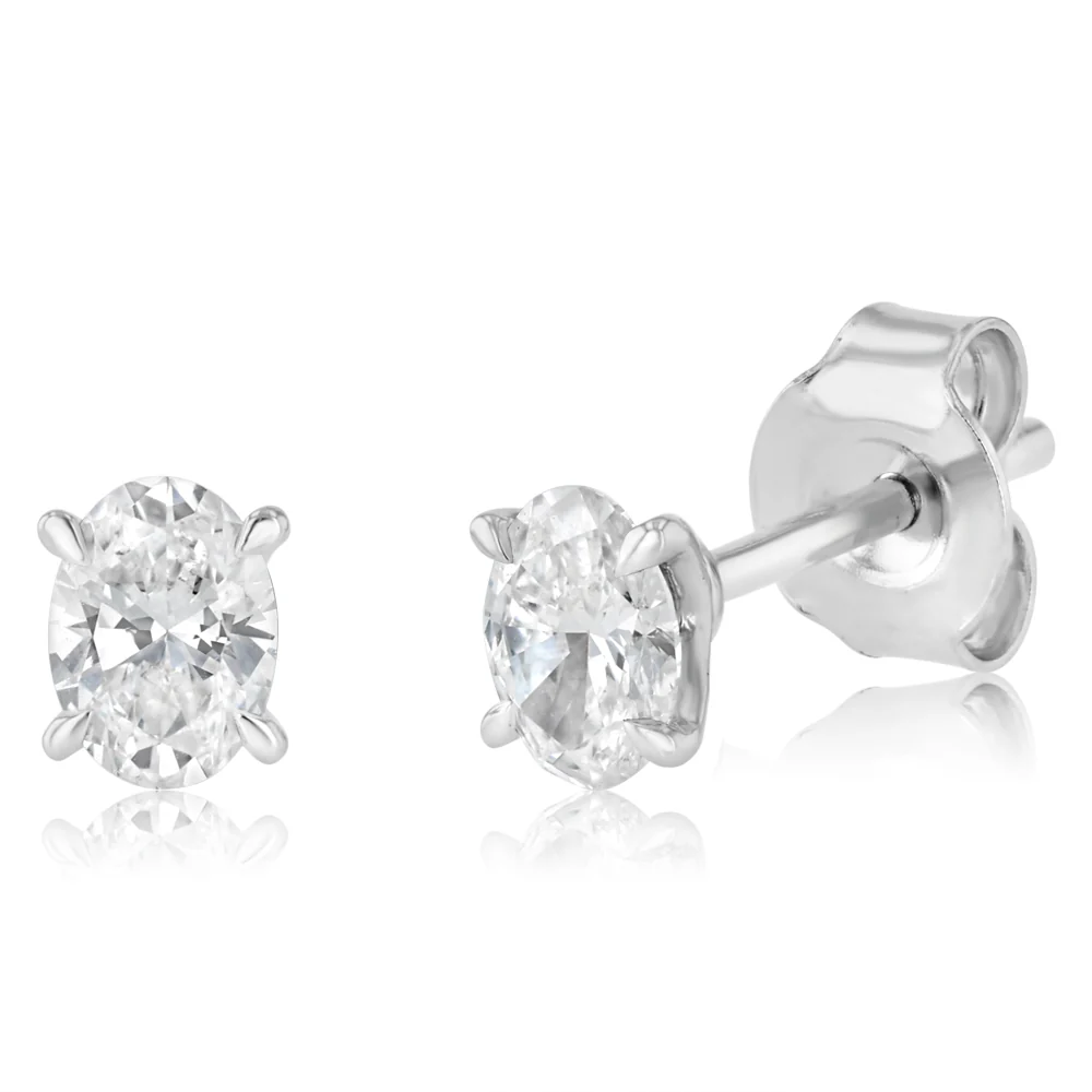 Luminesce Lab Grown 1/2 Carat Diamond Solitaire Oval Earrings in Sterling Silver